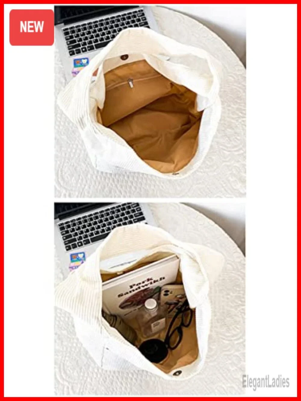 Corduroy Hobo Bag Multiple Pockets Casual College Tote Shoulder Bag